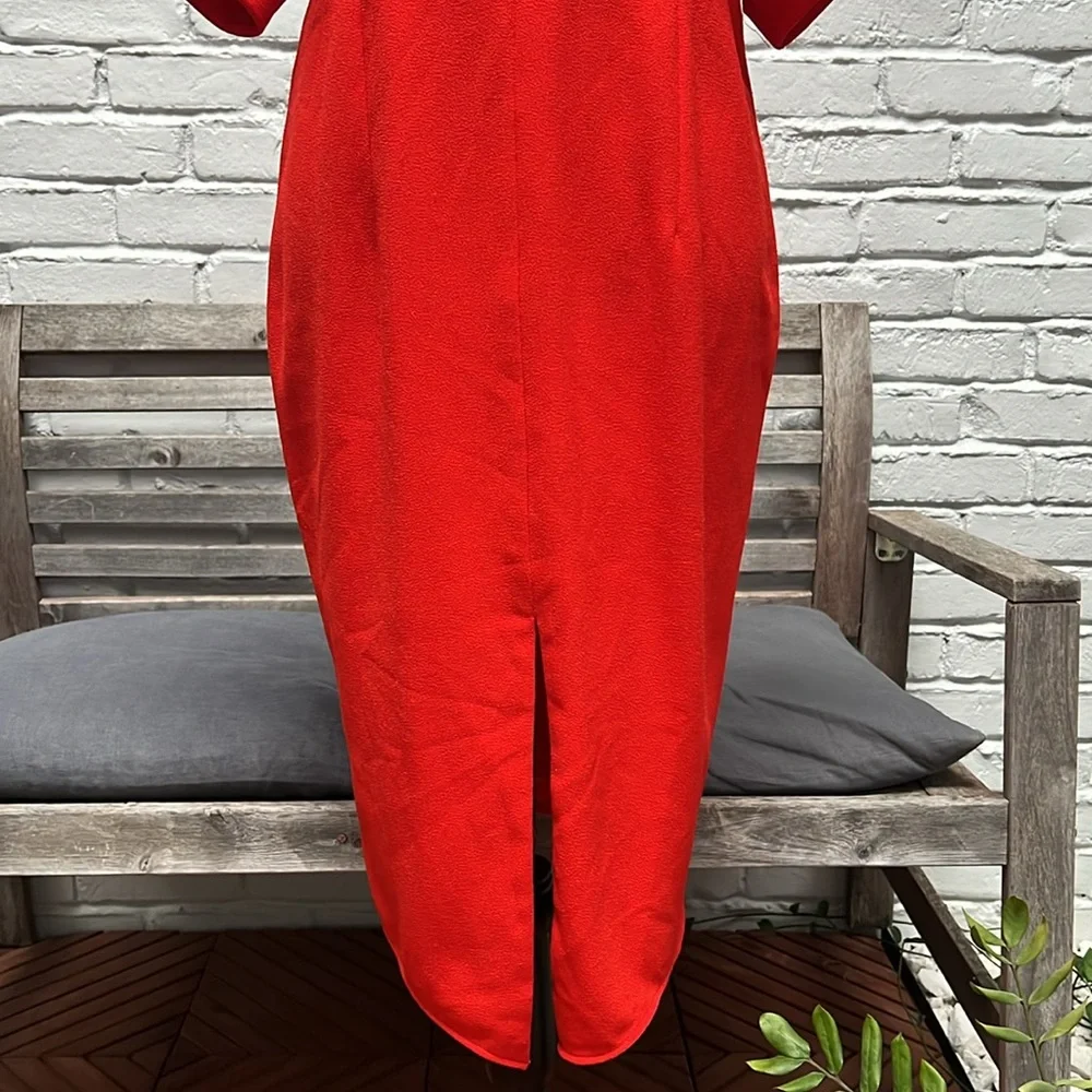 🟠 ASOS Petite Chic Red-Orange Crepe Midi Dress, size 8 - Picture 7 of 11